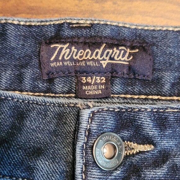 Threadgrit Jeans Mens 34x32 Measures 34x30 Relaxed Straight Medium Dark Wash - Picture 4 of 11